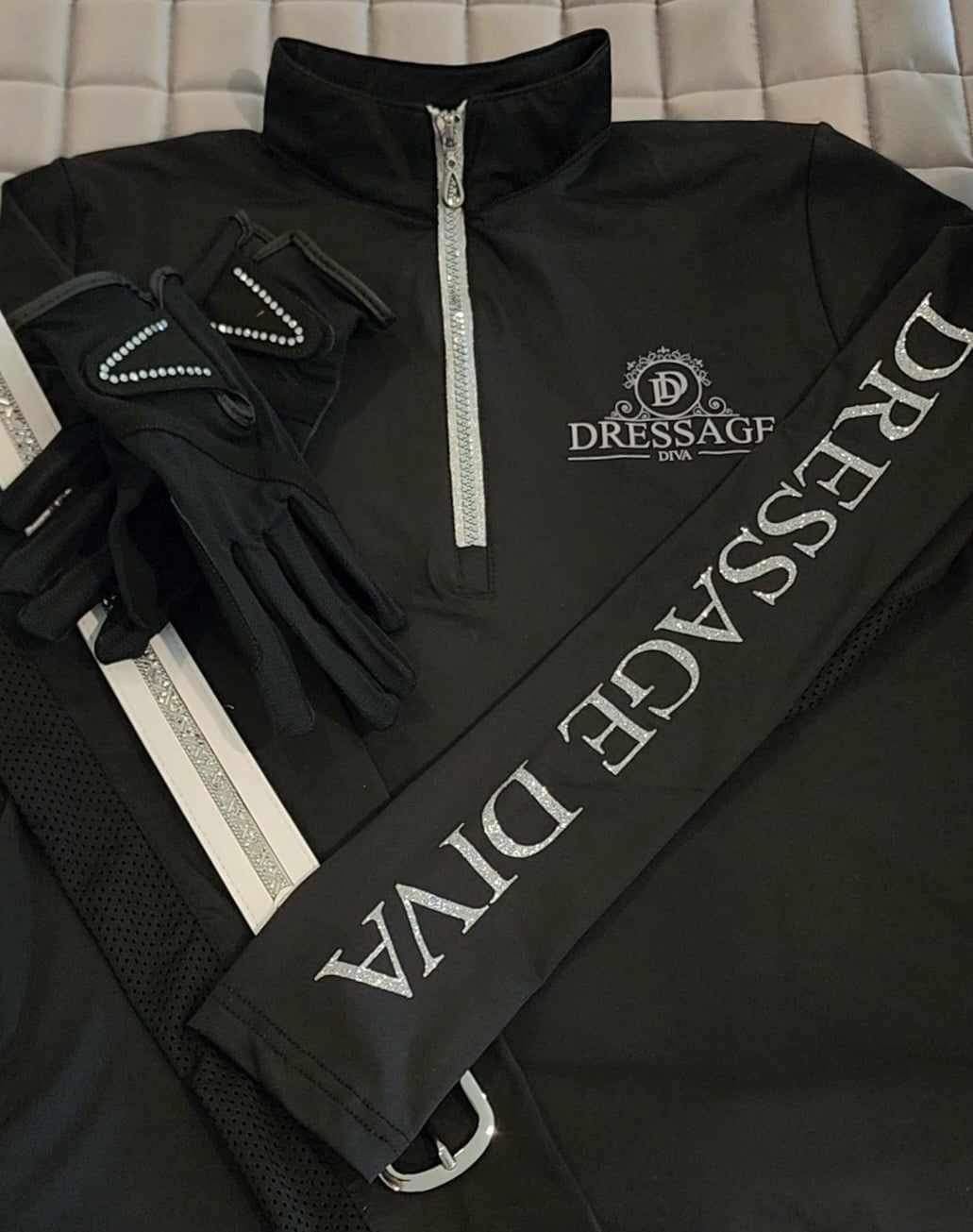 Black Long Sleeve base layer with glitter & mesh equestrian shirt